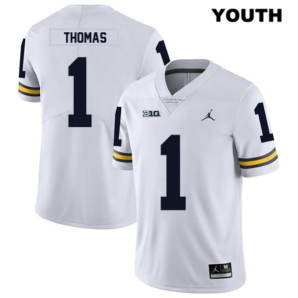 Youth NCAA Michigan Wolverines Ambry Thomas #1 White Jordan Brand Authentic Stitched Legend Football College Jersey LE25P02YF